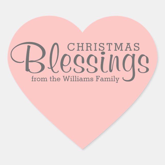 Editable Pink Heart Christmas Blessings Stickers (Front)