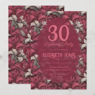 Editable Pink Lilies Aesthetic Women Birthday Invitation