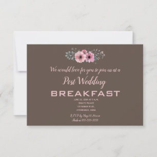 Editable Pink Roses on Brown Wedding Breakfast RSVP Card
