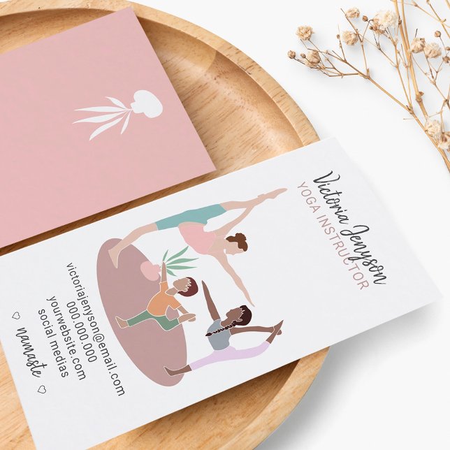Editable pink spiritual yoga instructor boho pose business card (Creator Uploaded)