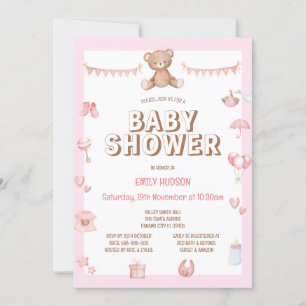 Editable Pink Teddy Bear Invitation