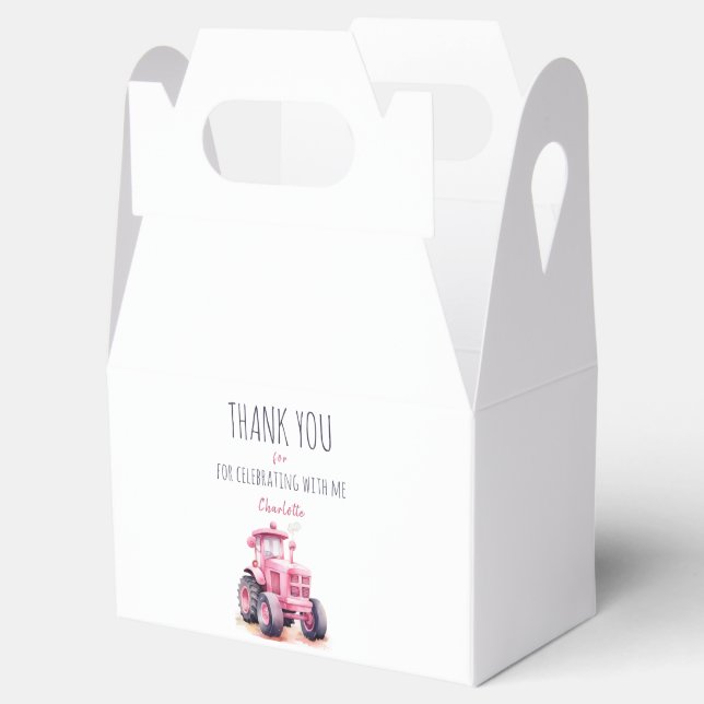 Editable Pink Tractor Birthday Gable Box  (Opened)