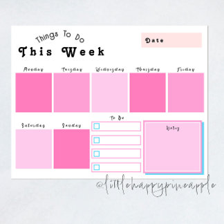 Editable Pink Weekly Planner Notepad