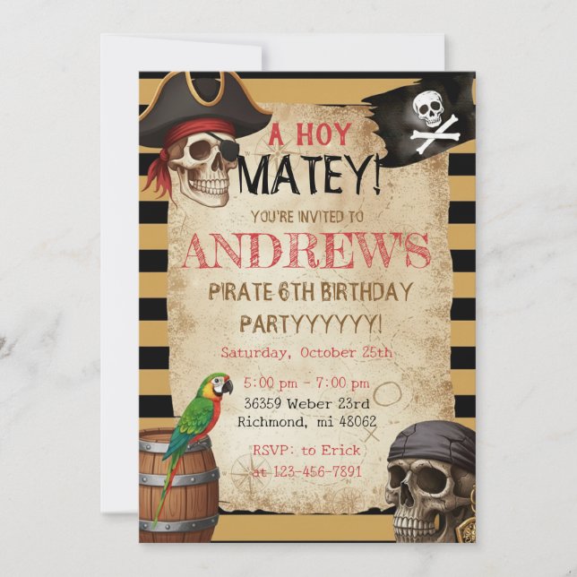 Editable Pirate Party Template Invitation (Front)