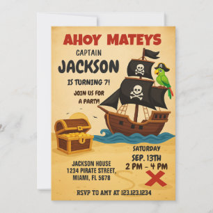 Editable Pirate Treasure Map Birthday Invitation