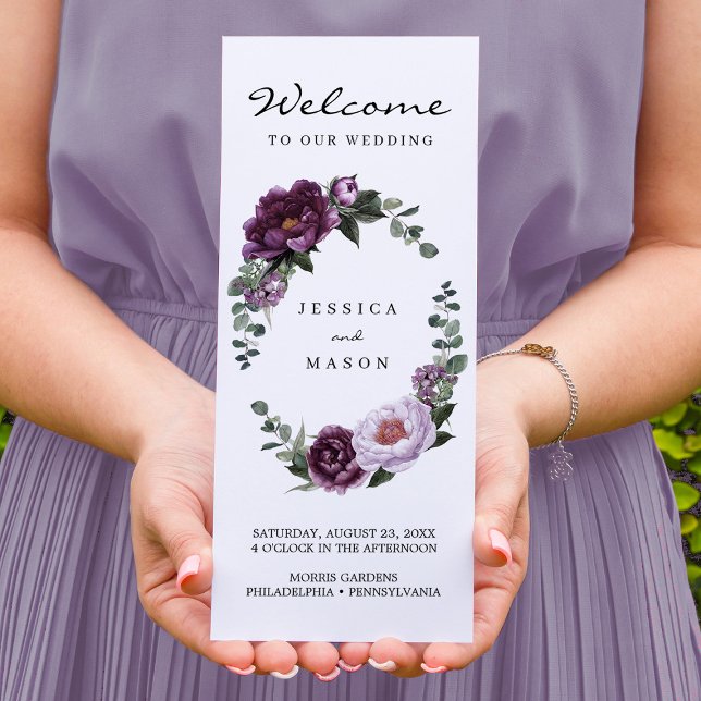 Editable Plum Peonies Trifold Wedding Program Flyer (Creator Uploaded)