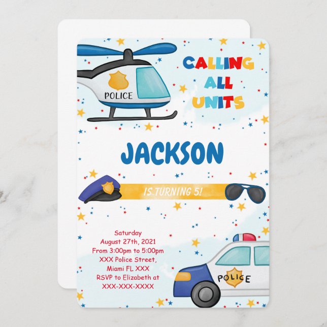 Editable Police Birthday Invitation (Front/Back)