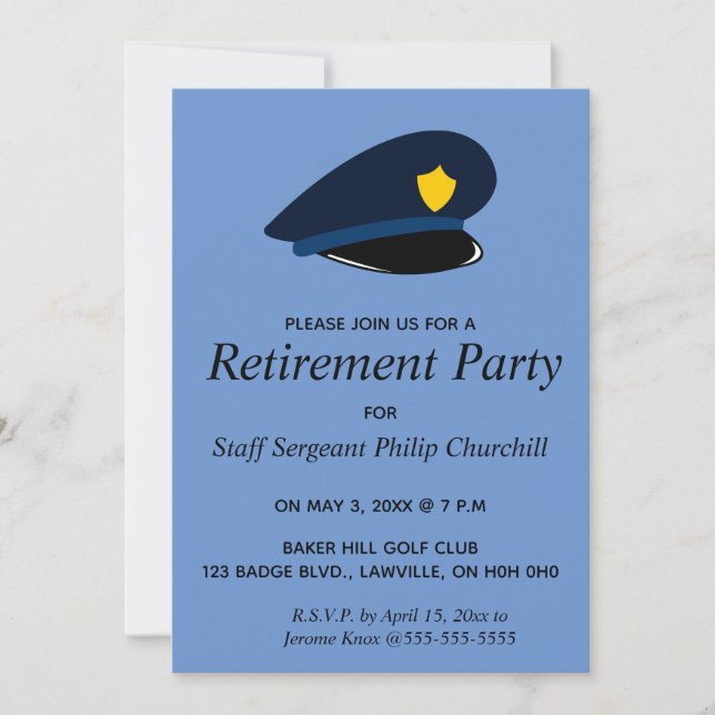 Editable Police Officer Hat Retirement Invitation (Front)
