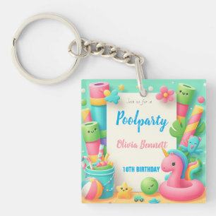 Editable Pool Party Birthday Summer Swim Key Ring