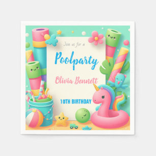 Editable Pool Party Birthday Summer Swim Napkin