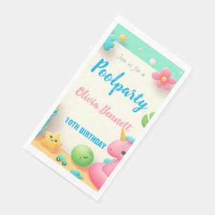 Editable Pool Party Birthday Summer Swim Napkin