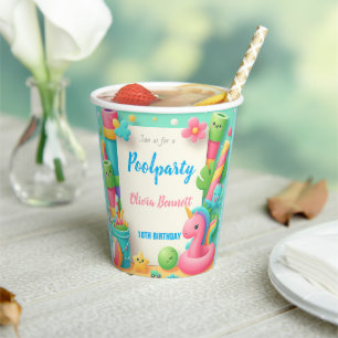 Editable Pool Party Birthday Summer Swim Paper Cups