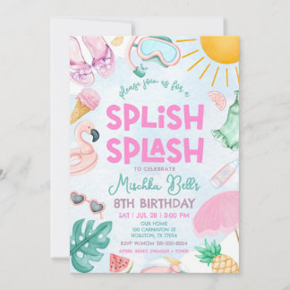 Editable Pool Party Invitation Summer Girl Birthda