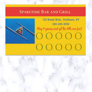 Editable Pool Table Loyalty Card