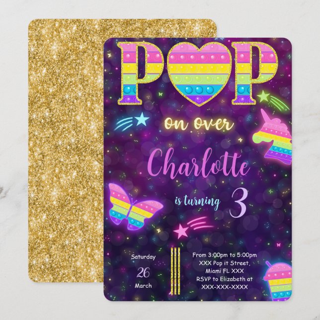 Editable Pop it Birthday Invitation (Front/Back)