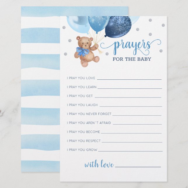 Editable Prayers for Baby Shower Teddy Bear (Front/Back)