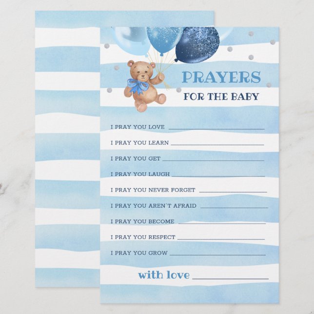 Editable Prayers for Baby Shower Teddy Bear  (Front/Back)