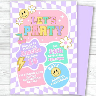 Editable Preppy Let's Celebrate Smile Face Birthda Invitation