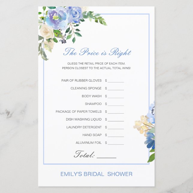 Editable Price is Right Bridal Shower Game (Front)