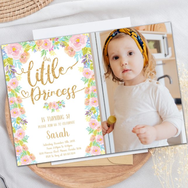 Editable Princess Birthday Invitation with Photo (Our Little Princess Birthday Invitations w photo)