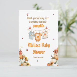 Editable Printable Autumn Pumpkin Baby Shower Thank You Card