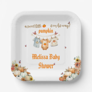 Editable Printable Sweet Little Pumpkin BabyShower Paper Plate