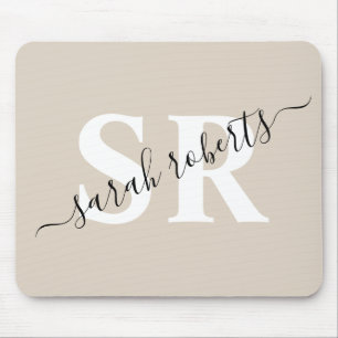 Editable professional monogram name beige mouse pad