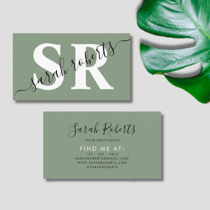 Editable professional monogram name green business card