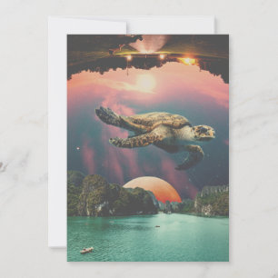 Editable Psychedelic Flying Turtle Holiday Card