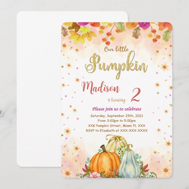 Editable Pumpkin Birthday Invitation (Front/Back)