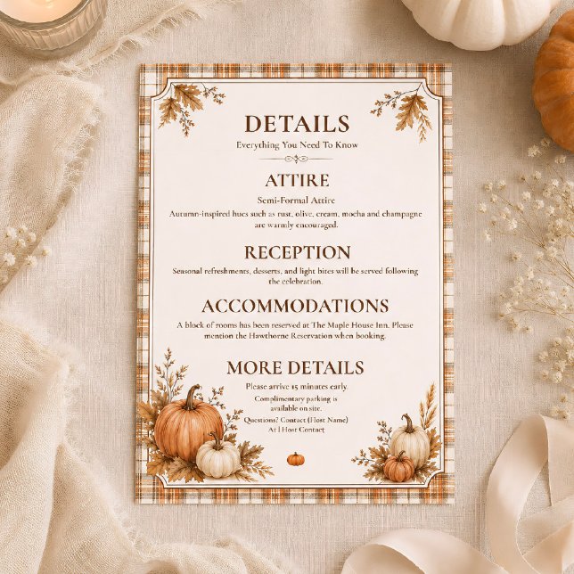Editable Pumpkin Plaid Bridal Shower Details Card (Creator Uploaded)