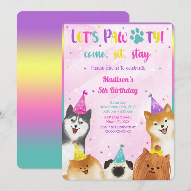 Editable Puppy Birthday Invitation (Front/Back)