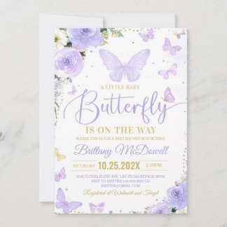 Editable Purple Butterfly Baby Shower Invitation