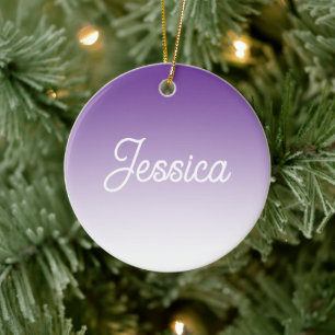 (Editable) Purple Colour Ombre & Your Text Ceramic Tree Decoration