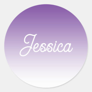 (Editable) Purple Colour Ombre & Your Text Classic Round Sticker