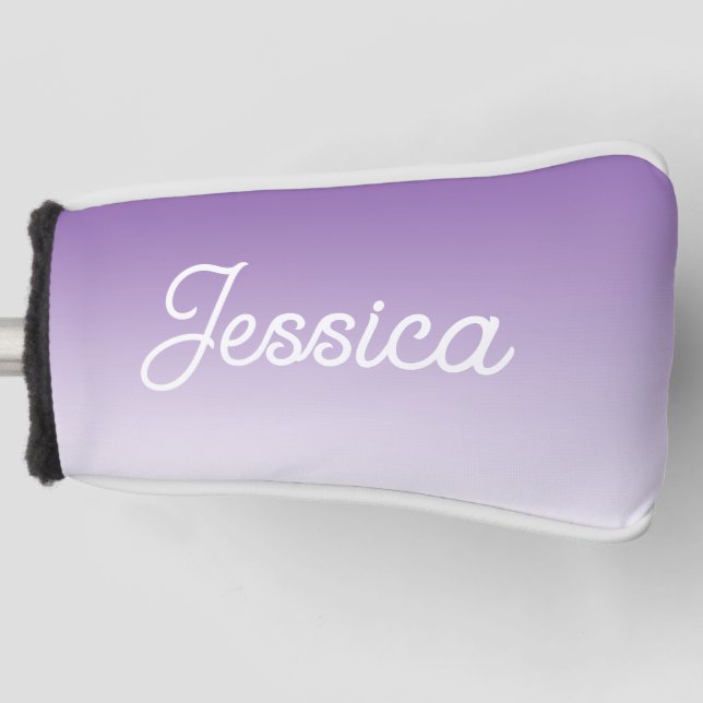 (Editable) Purple Colour Ombre & Your Text Golf Head Cover (Front)