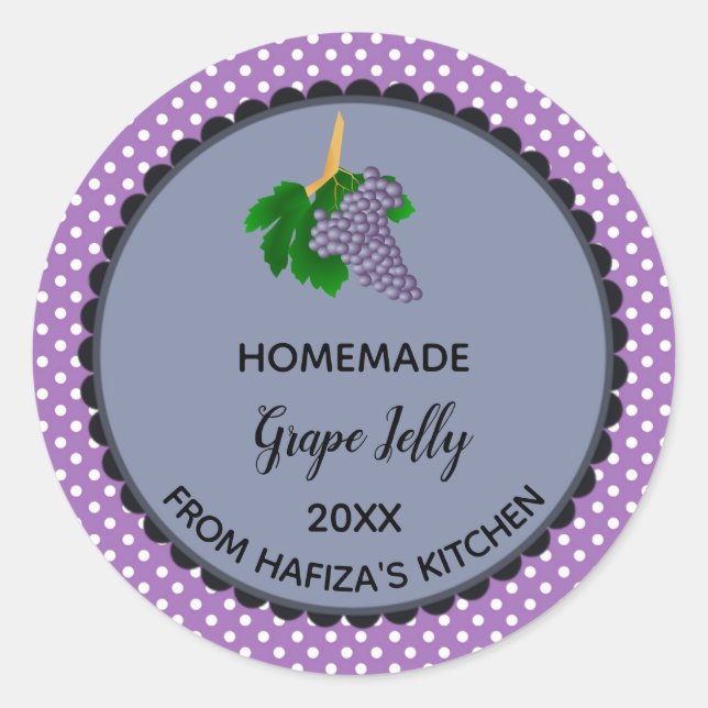 Editable Purple Polka Dot Grape Jelly Label (Front)