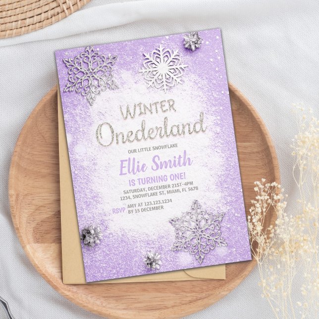 Editable Purple Silver Glitter Winter Onederland Invitation (Purple Silver Glitter Winter ONEderland Invitation)