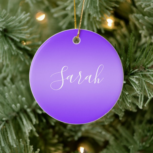 Editable Purple Violet Ombre & White Text Script  Ceramic Tree Decoration (Tree)