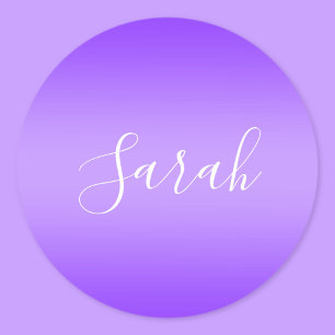 Editable Purple Violet Ombre & White Text Script  Classic Round Sticker