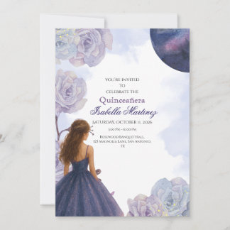 Editable Purple Watercolor Quinceañera Invitation