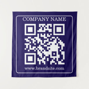 Editable QR Code Navy Blue Modern Branding Display Tapestry