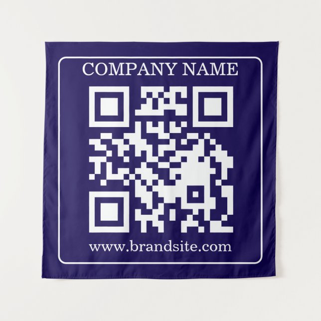 Editable QR Code Navy Blue Modern Branding Display Tapestry (Front)