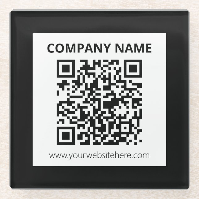 Editable QR code & Simple Customisable Design  Glass Coaster (Front)