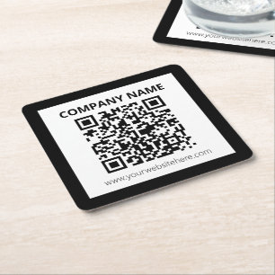 Editable QR code & Simple Customisable Design  Square Paper Coaster