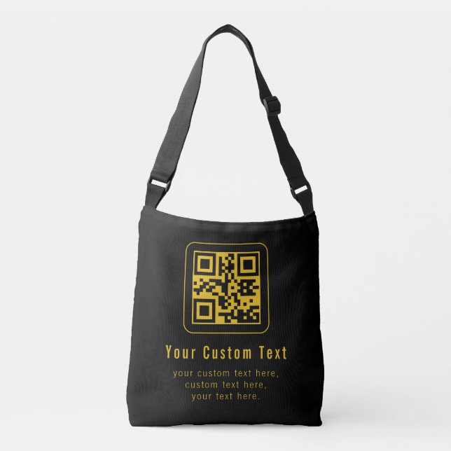Editable QR Code & Text Template | Black & Gold Crossbody Bag (Front)