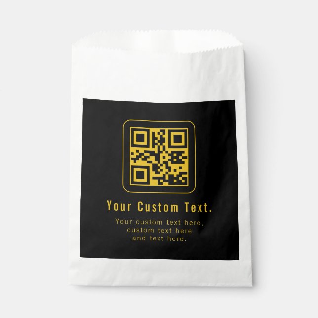Editable QR Code & Text Template | Black & Gold Favour Bags (Front)