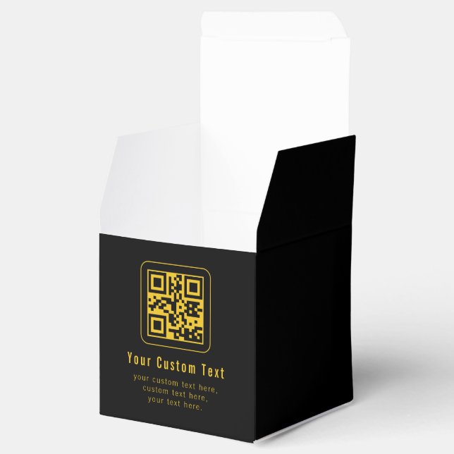 Editable QR Code & Text Template | Black & Gold Favour Box (Opened)