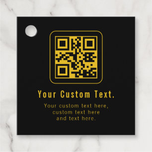 Editable QR Code & Text Template Black & Gold Favour Tags
