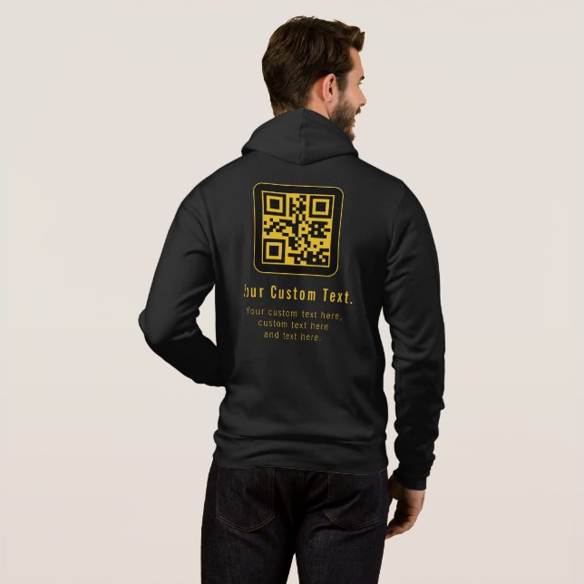 Editable QR Code & Text Template | Black & Gold Hoodie (Back Full)
